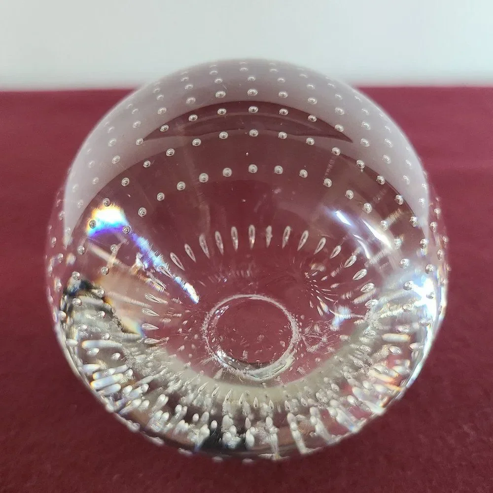 Clear Glass Paperweight Precision Controlled Bubbles in Alignment Vintage